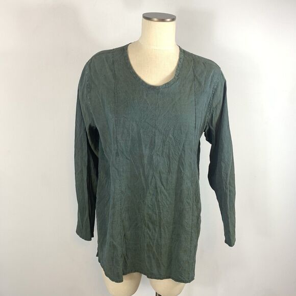 Flax Tops - FLAX Jeanne Engelhart Green Silk Round Neck Tunic Top Size Medium